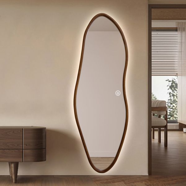 Asymmetrical Irregular Shape LED Mirror IP66 Solid Wood Frame LED Mirror