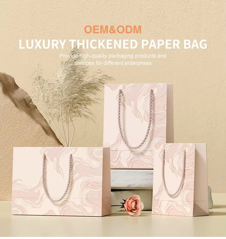 Paper Tote Bag Shopper Paper Customized Kraft Paper Bag With Ribbon Handle Shipping Clothes Bags