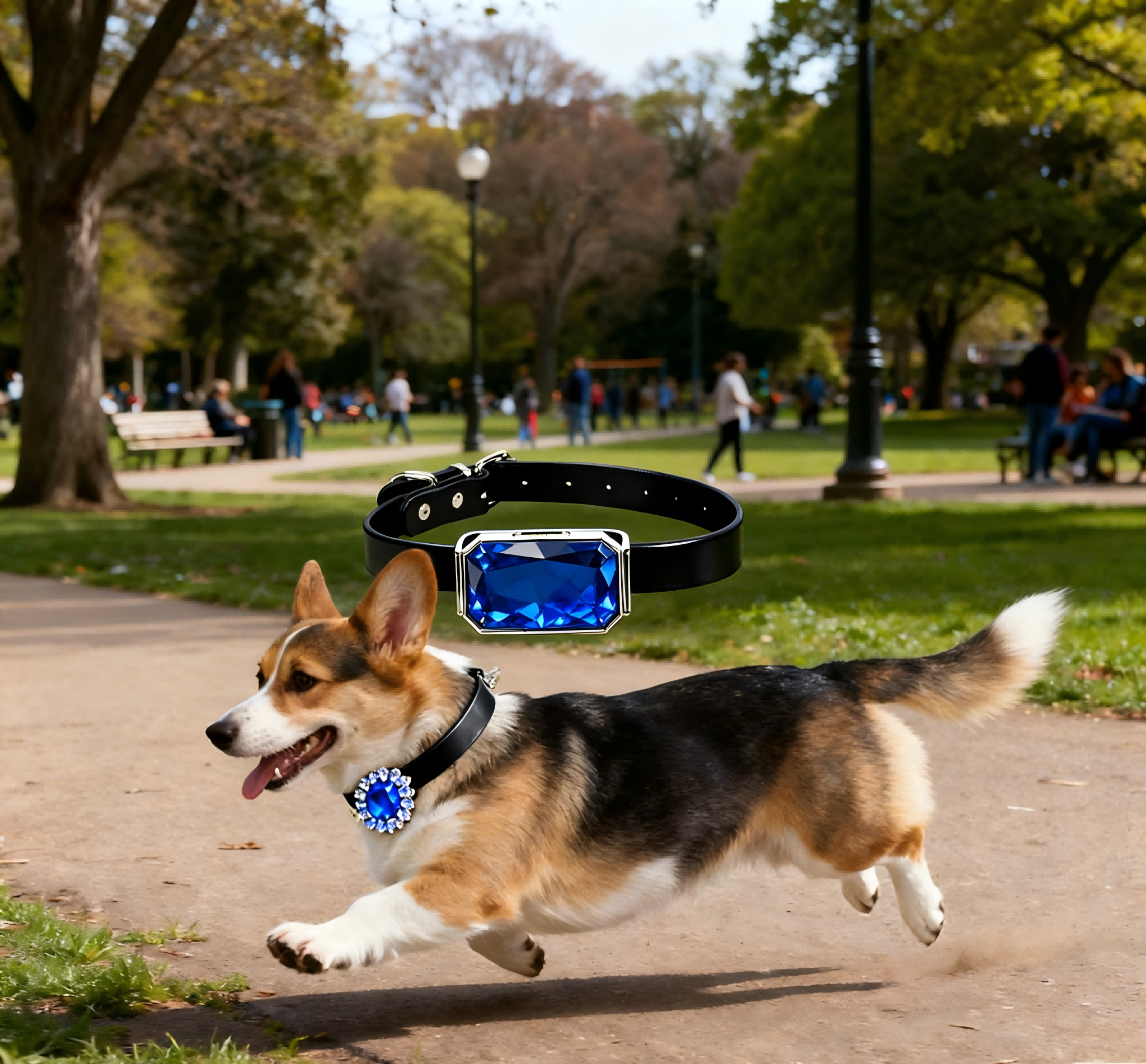Comfortable Black ABS Dog Collar with Blue Gem GPS Tracker Rechargeable & Waterproof Adjustable Metal Buckle for Dogs