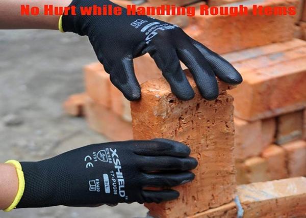 Black PU Coated Gloves , Lightweight Leather Working Gloves Knit Wrist