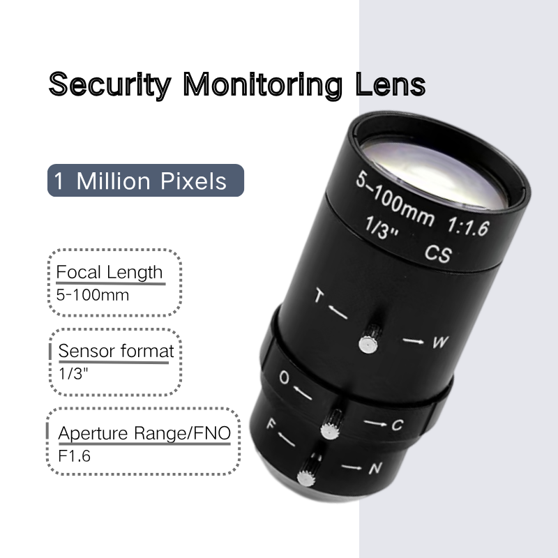 1MP 5~100mm 20X 1/3 F1.6 CS-Mount Metal Glass Manual Iris Zoom Security Monitoring Lens for Consumer Electronics