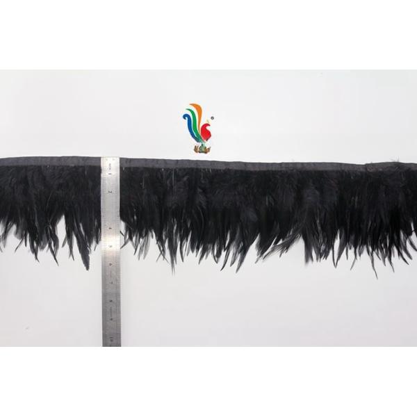Dyed Pattern Black Satin Hackle Feather Fringe Trim for Party Decoration 4-6inch