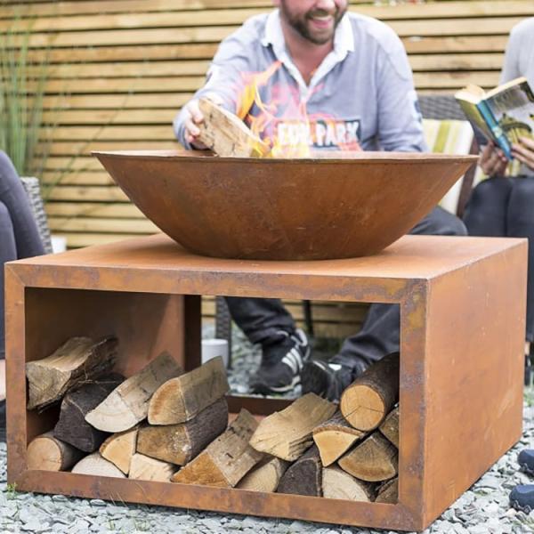 Outdoor Steel Fire Pit Large Corten Steel Brazier With Wood Storage Rack