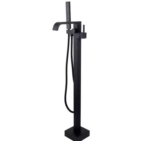 Faucon de baignoire à sol en laiton noir à trou unique 4 pouces