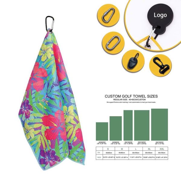 High Quality Sports Sublimation Print Portable Microfiber Waffle Golf Towel