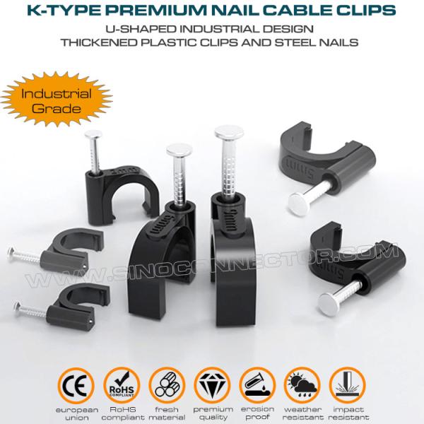Cable Clips (Wire Clips, Nail Clips), Polyethylene, Black/White, U-Shaped, K-Type, 4mm~32mm, For Cable Management