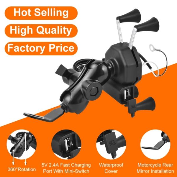 Scooty 12V-24V X Claw Motorcycle Phone Mount With 2A Usb Charger