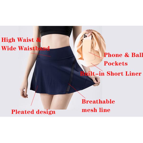 Высокий эластичный женский теннис обходит соединенную сетку с внутренними карманами играет в гольф юбки