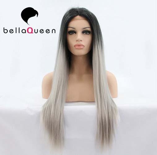 Cor 1b de Ombre/uso resistente ao calor da menina das perucas da parte dianteira do laço cabelo humano da tira