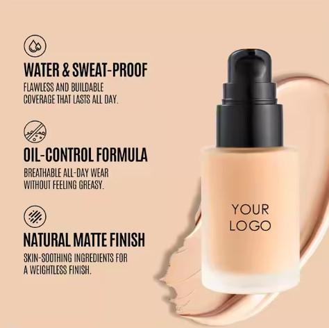 OEM Long Lasting Vegan Liquid Foundation Waterproof Face Matte SPF30 Makeup Concealer Foundation