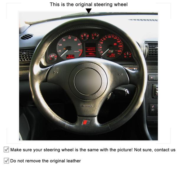 Black Leather Steering Wheel Cover for Audi TT 8N Coupe Cabriolet A8 D2 S8 S4 B5 Avant S6 C5 S8