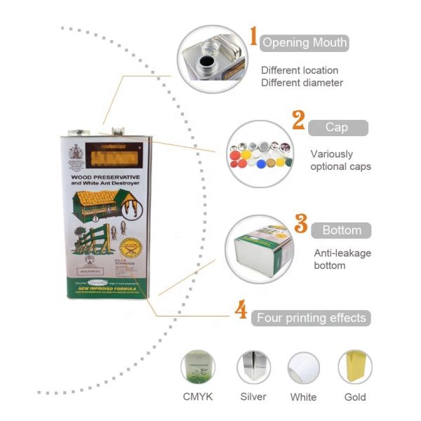 4 litres d'huile de cuisson boîte en étain carré couvercle en plastique