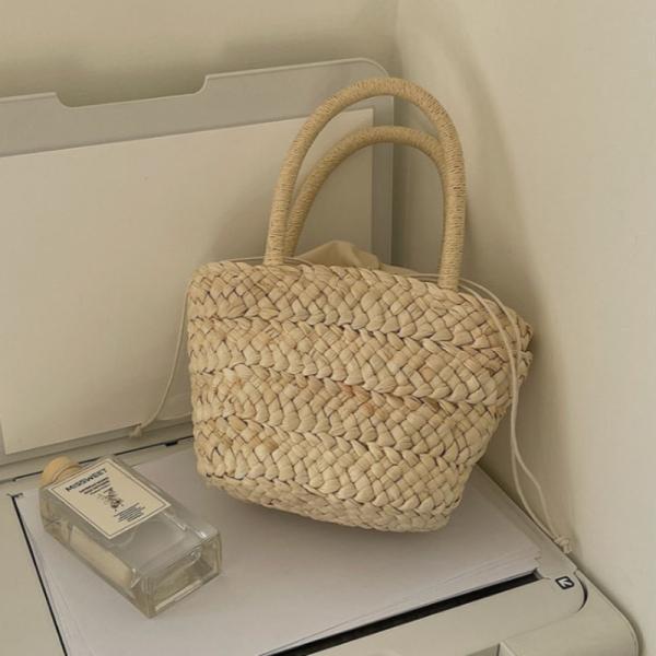 Handled Style Fashion Women's Large Capacity Beach Straw Handbag Woven Knitted Crochet Tote Polyester