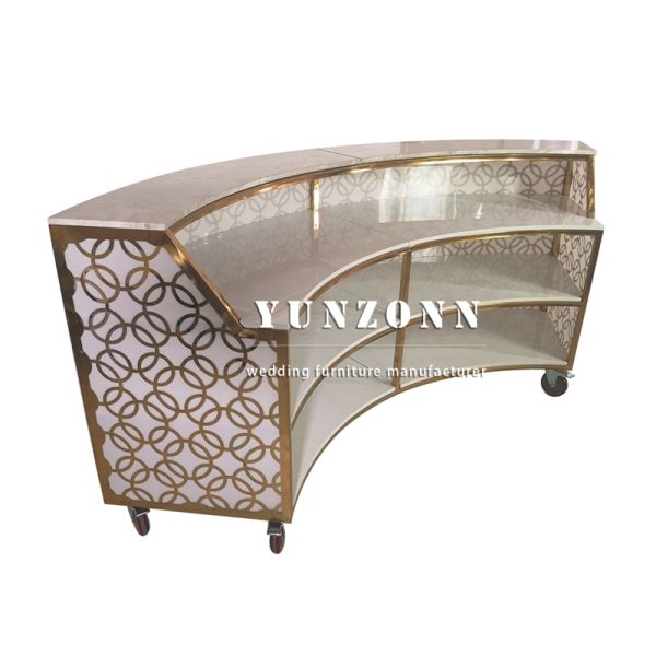 Modern Luxury Gold Stainless Steel Indoor Wedding Bar Counter with Wheels for Event Bar Tables