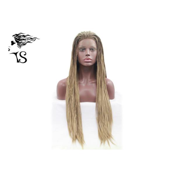 Blonde Silky Synthetic Braided Wigs , Fully Braided Lace Wig For African Women