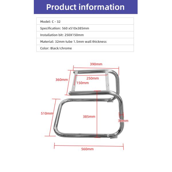 32 мм Трубный офисный стул Металлическая рама Черный / Хромный офисный стул Аксессуары