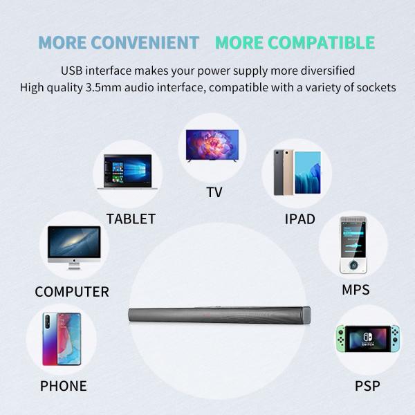87.5-108MHz Frequency FM Radio Soundbar Office Works Soundbar RCA Input