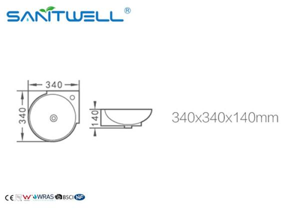 Colored Wall Hung Basin ceramic sink product 340*340*140 mm size