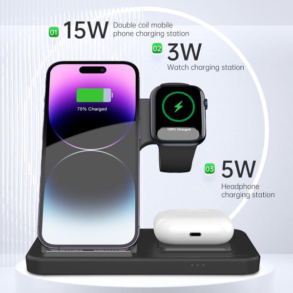 15w многофункциональное беспроводное портативное зарядное устройство для Iphone черно-белый ABS metarial