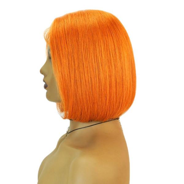 Transparent Lace 150% Density Remy Hair Highlight Orange Straight Bob Wigs with Baby Hair