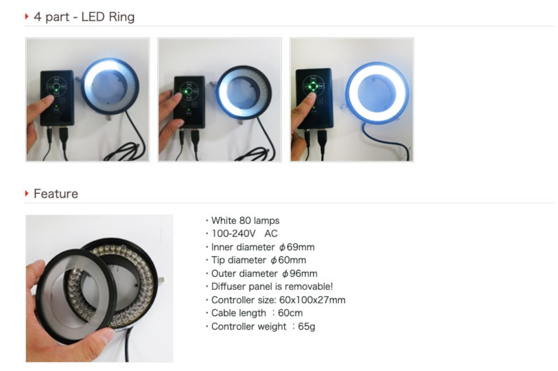 Supplier 80-LED 4-Zone Ring Light High Brightness for Stereo Digital Microscope White LED Uniform Illumination MSS-A-80L4