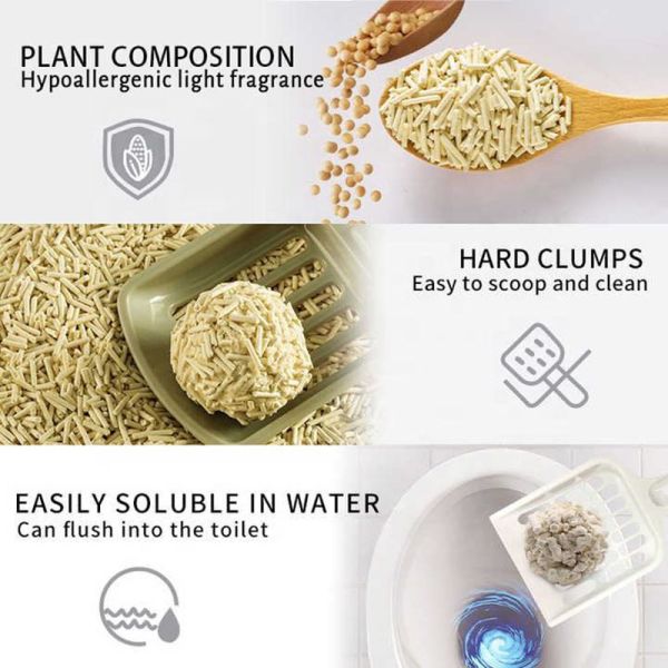 Manufacturer OEM/ODM Premium Easy Clean Plant Cat Sand Milk Scent 6L Stripe Shape Clumping Tofu Cat Litter
