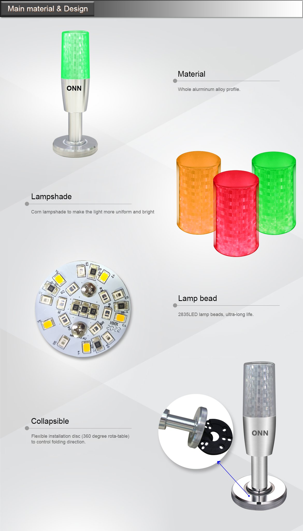 ONN-G4T-C Pole Plate Base PC Lens Industrial Warning Light SMD2835 With Buzzer For CNC SMT Security Equipment