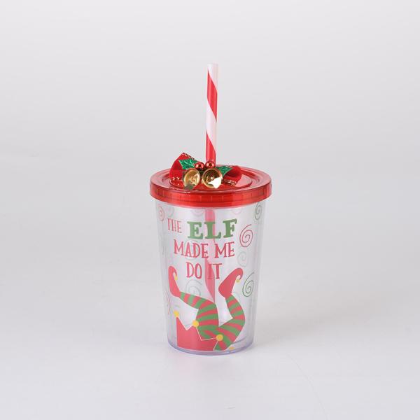 10oz Double-layer Plastic BPA FREE Straw Drinking Water Cup with Cute Design Style