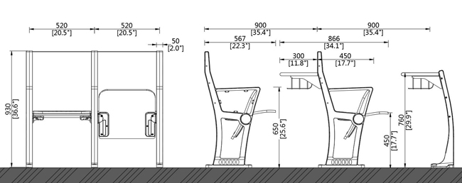 Чтение стола Backrest стула лекционного зала лестницы школы класса стальным сложенного коллежем