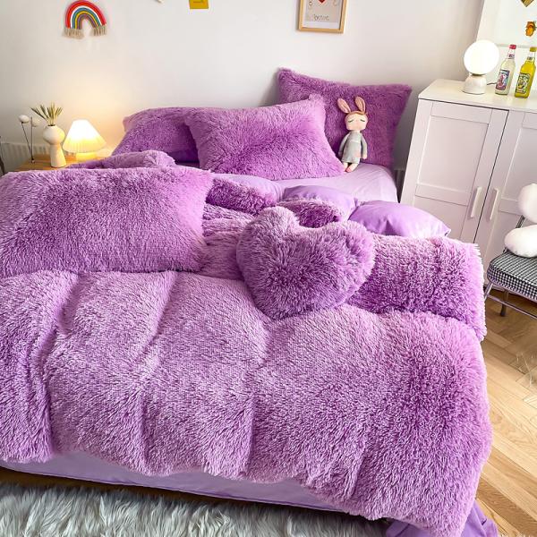 Двойная королева король твердый цвет утолщенный теплый винк бархатный 4 шт.