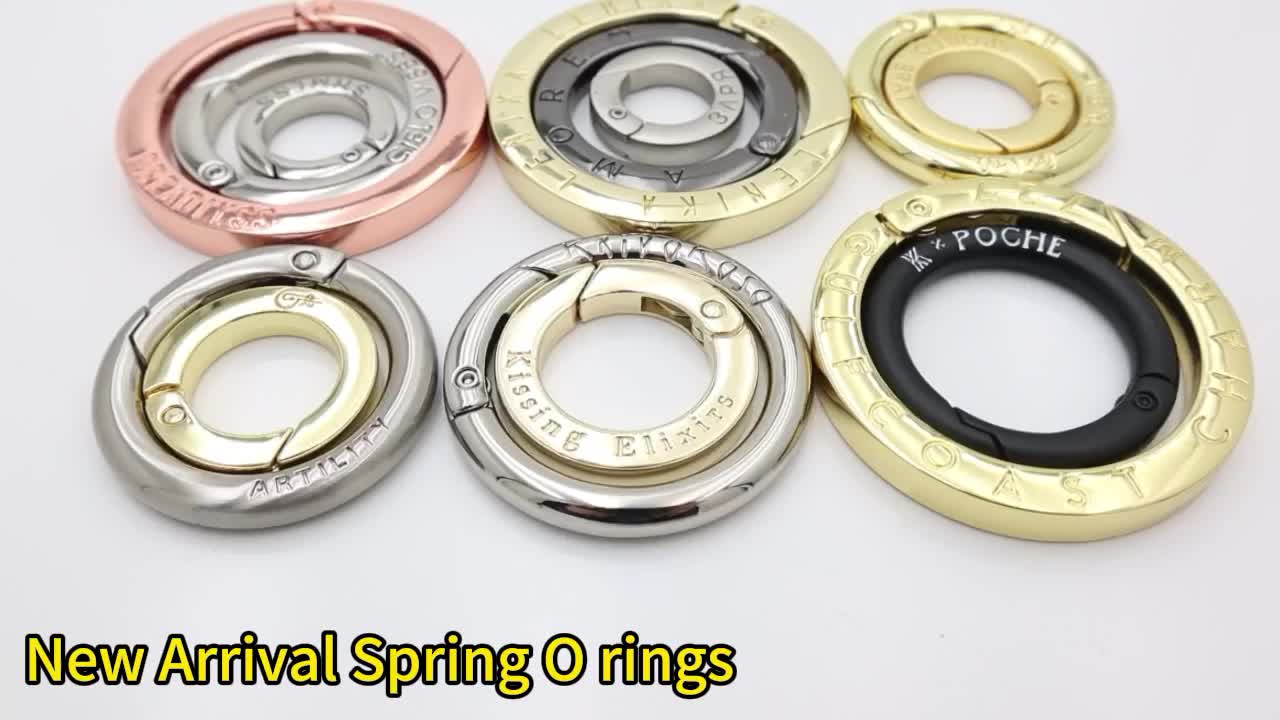 Custom Spring Ring Buckle Zinc Alloy Metal Open O Ring, OEM ODM Embossed Logo Spring O‑Ring, Custom Engraved Metal Snap Ring for Handbag Hardware Accessories