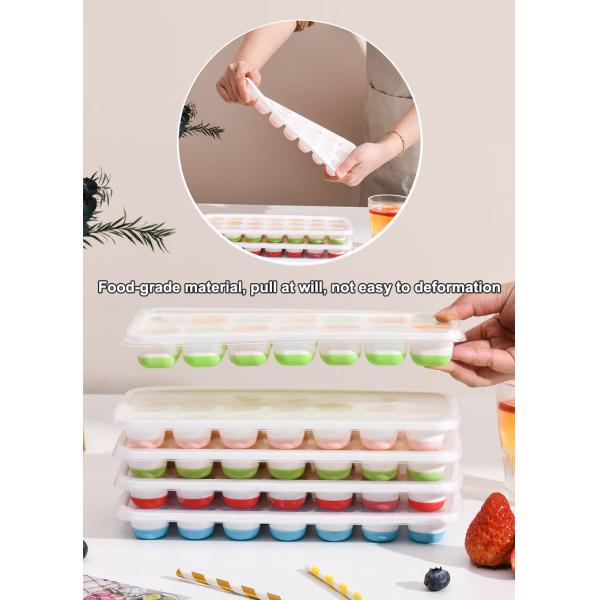 Stackable Ice Trays with Removable Spill Resistant Lid BPA Free and Silicone Material