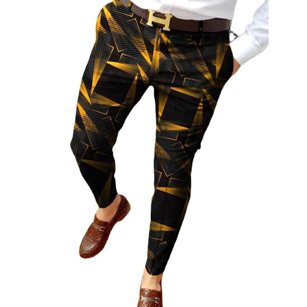 Light Wash Digital Print Polyester Trousers Multi-style Slim-fit Plaid for Casual Men