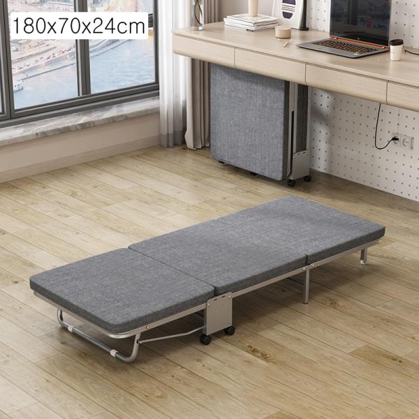 Rollaway Folding Bed with Mattress Portable Camping Cot Guest , Office Movable Nap Sleeper Wheels Sturdy Metal Frame