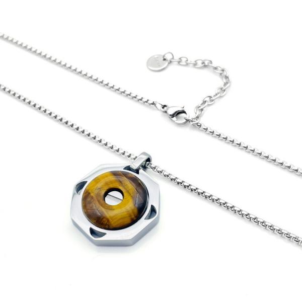 Stainless steel men's tiger eye stone necklace retro pendant titanium steel lock chain