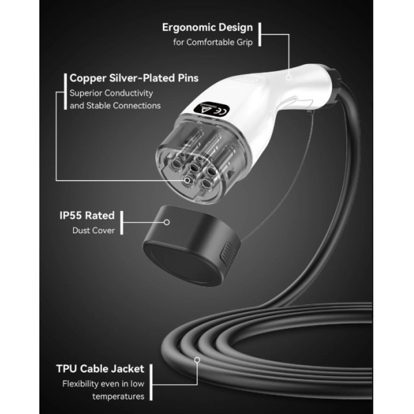 New Portable EV Charger Extension Cord Home Use Type 2 To Type 2 AC 32A 7KW 22kw
