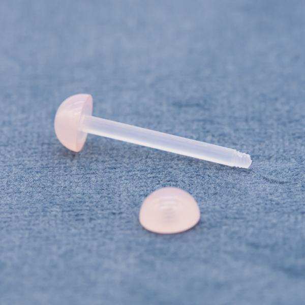 Double Pink Dome Flat Bottom Tongue Ring Piercing Acrylic 14G 16mm