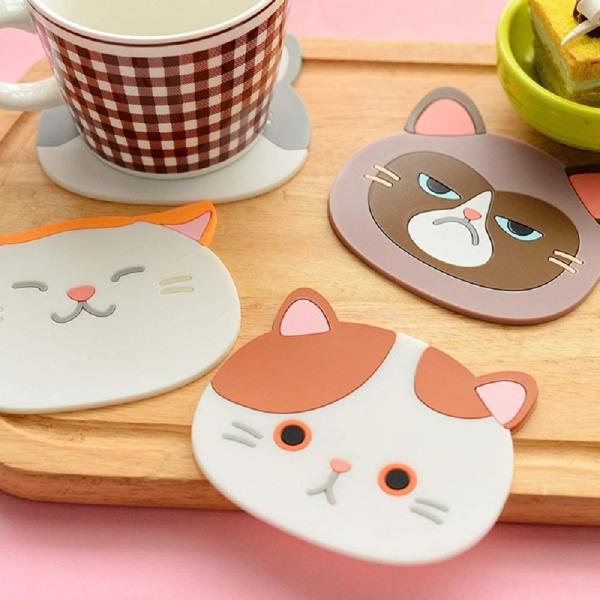 CM-005Cute Cartoon Cat Cup Coasters Mats Silicone Rubber Coaster HEATER