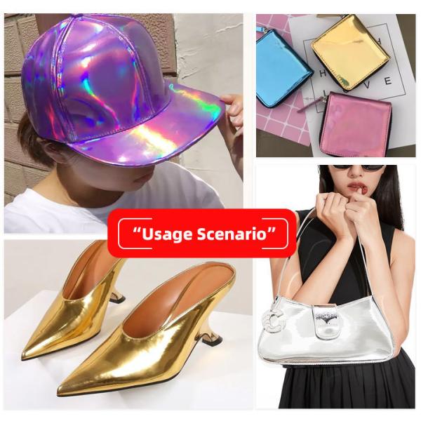 High Quality Synthetic Faux Shoes Handbag Notebook Leather Pu Rainbow Holographic Metallic Colorful Mirror Leather Fabric