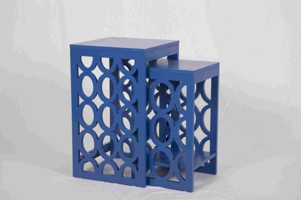 Blue Modern Nesting Tables , Ergonomic Wooden Bedside Table 58 Cm Height