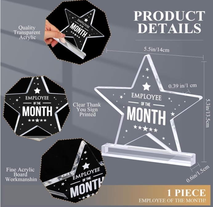 Table Top Acrylic Star Award T Shape Clear Custom Acrylic Medals
