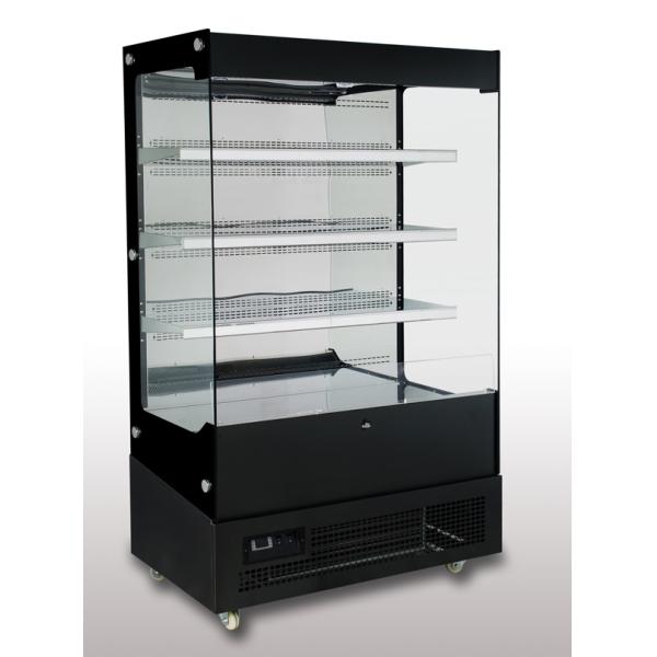 Curved Glass Slim Open Refrigerated Display Case 3 Shelves With LED Light