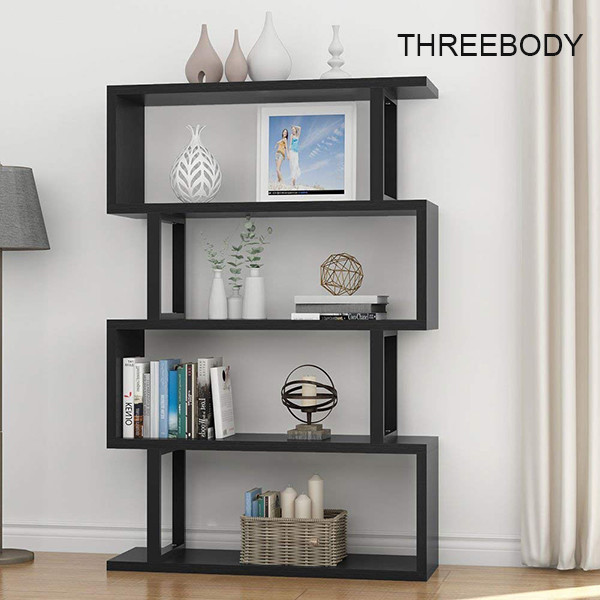 Black Modern Office Furniture Corner 4 Shelf Bookshelf For Living Room / Bedroom