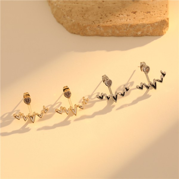 Brass 2025 New Love Earrings Heartbeat Frequency Wave Earrings Hypoallergenicity CZ Women ECG Earrings