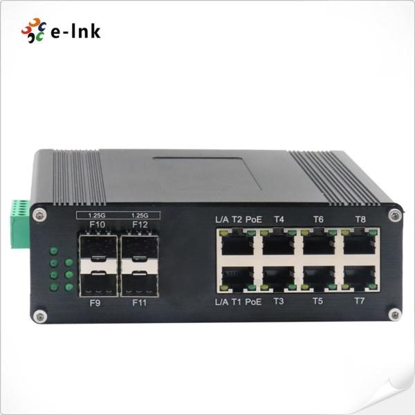 8 gigabits RJ45 movem o interruptor de rede industrial o apoio auto MDIX de 4 portos de SFP do gigabit