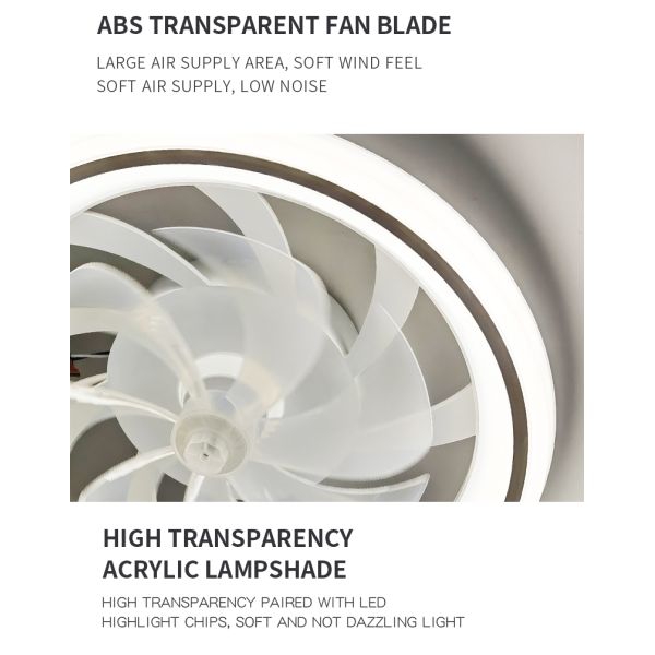 Modern and Simple Home Intelligent Remote Control Restaurant LED Round Acrylic ceiling Fan Light(WH-CLL-59)