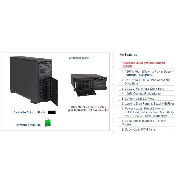 2 Card GPU RTX2080TI Supermicro Tower Server SC743TQ-865B-SQ 2.08GHz