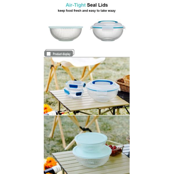 IKOO Borosilicate Glass Mixing Bowl 500ml-3500ml with PE Lid