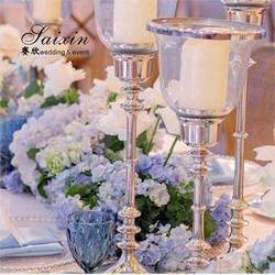 Saixin new design 3 pcs set black metal candle holder for wedding table decoration
