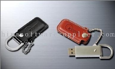 Movimentação 005 do flash de USB da caixa do metal e do couro